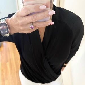 Weston Black Wrap Front Textured Top | Long Sleeve | Made in USA | Size S